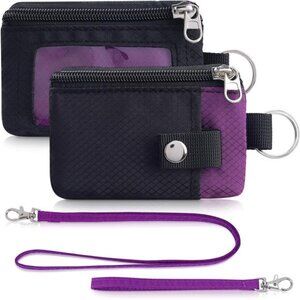 Minimalist Wallet For Mens Womens, Keychain RFID Blocking Zipper Small Wallet